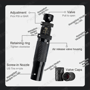 Automatinis padangos oro išleidimo vožtuvas – nešiojamas, greitas slėgio mažinimas, tinkamas visureigiams ir dykumoms, PSI rodmenys