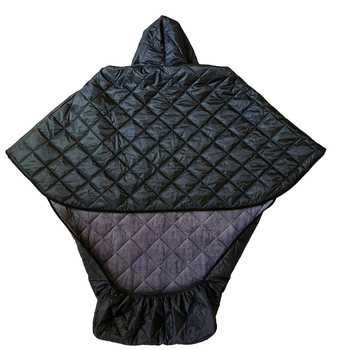 Suaugusiųjų vežimėlių šilta antklodė su vėjo atbaidymo apsauga; pagaminta iš poliesterio pluošto; apsaugos dalys: juosmuo, blauzda, pečiai, keliai, čiurnos