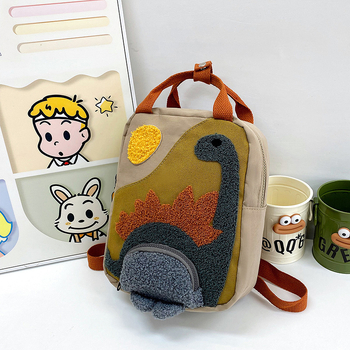 Rucsac canvas unisex, curele curbate ergonomice, motiv cu dinozauri, potrivit pentru grădiniță, primăvara 2024