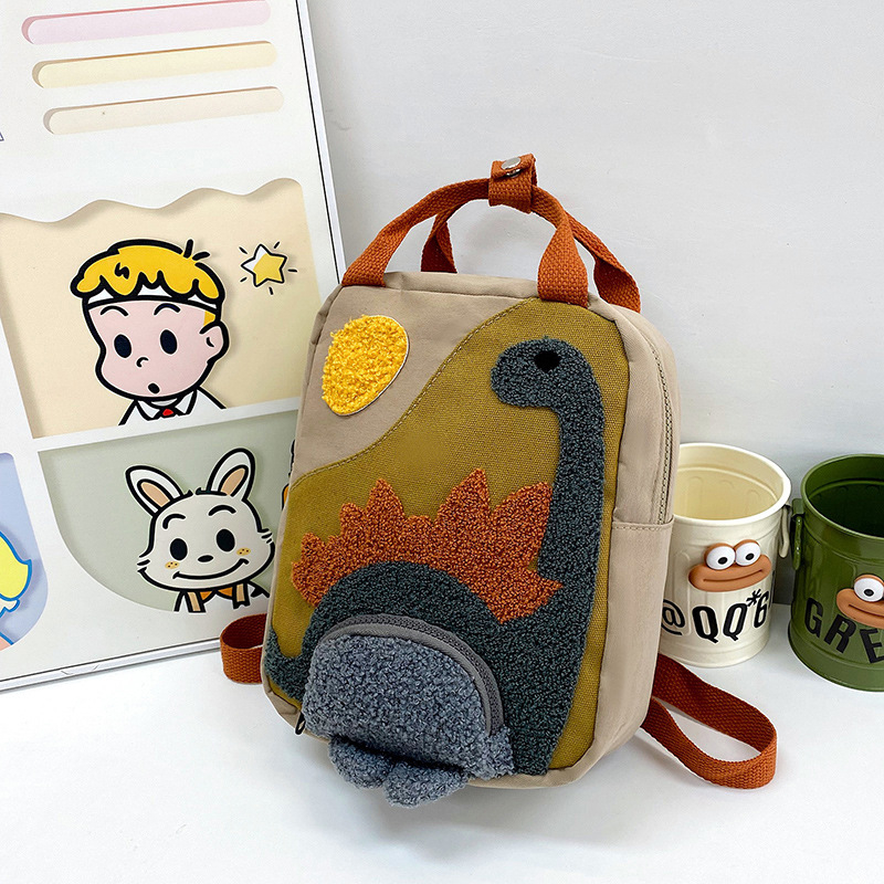 Rucsac canvas unisex, curele curbate ergonomice, motiv cu dinozauri, potrivit pentru grădiniță, primăvara 2024