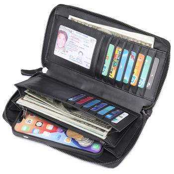 Мъжки дълъг кожен портфейл — горен слой кожа, 1 сгъвка; подплата полиестер-памук; устойчив на износване, защита от кражба.