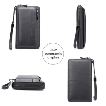 Мъжки дълъг кожен портфейл — горен слой кожа, 1 сгъвка; подплата полиестер-памук; устойчив на износване, защита от кражба.