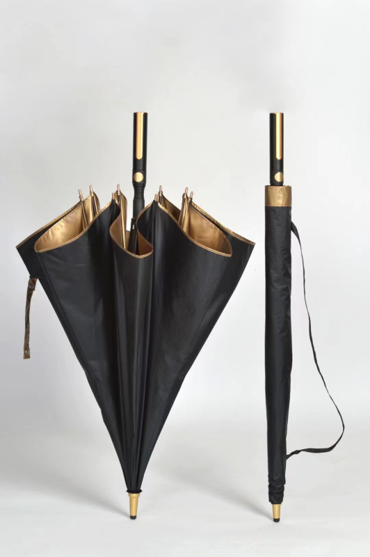 Automatinis golfo skėtis su 8 pluošto rėmu, 210T audinys, UPF > 50, logotipo spausdinimas, plastikinė rankenėlė