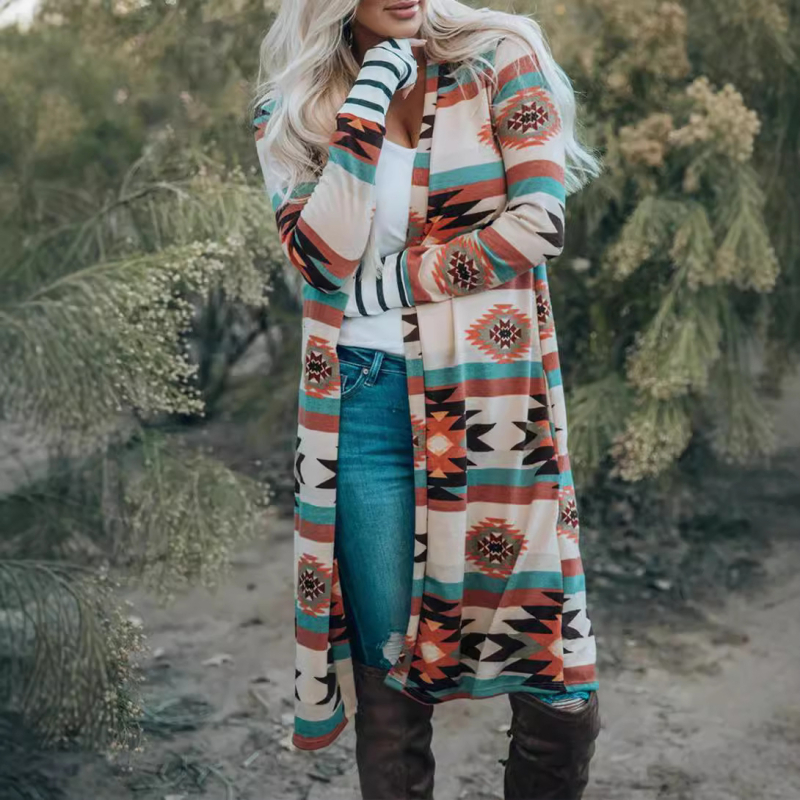 Női kötött kardigán laza fazon, hosszú ujjak, gallér nélküli, hosszú fazon 80–100 cm, poliészter 95%+