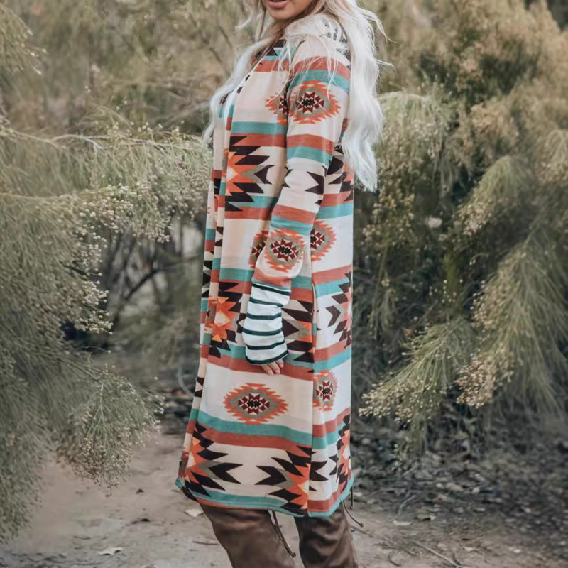 Női kötött kardigán laza fazon, hosszú ujjak, gallér nélküli, hosszú fazon 80–100 cm, poliészter 95%+