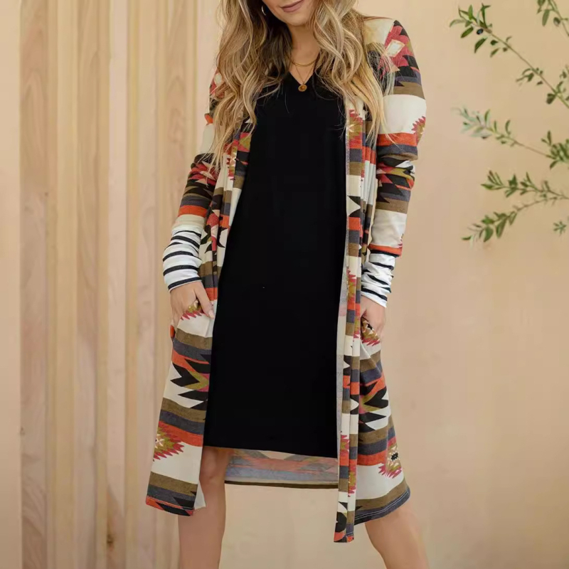 Női kötött kardigán laza fazon, hosszú ujjak, gallér nélküli, hosszú fazon 80–100 cm, poliészter 95%+