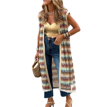 Bez rukava top s dizajnom color-block, ulični stil, produžena duljina, poliester 95%+