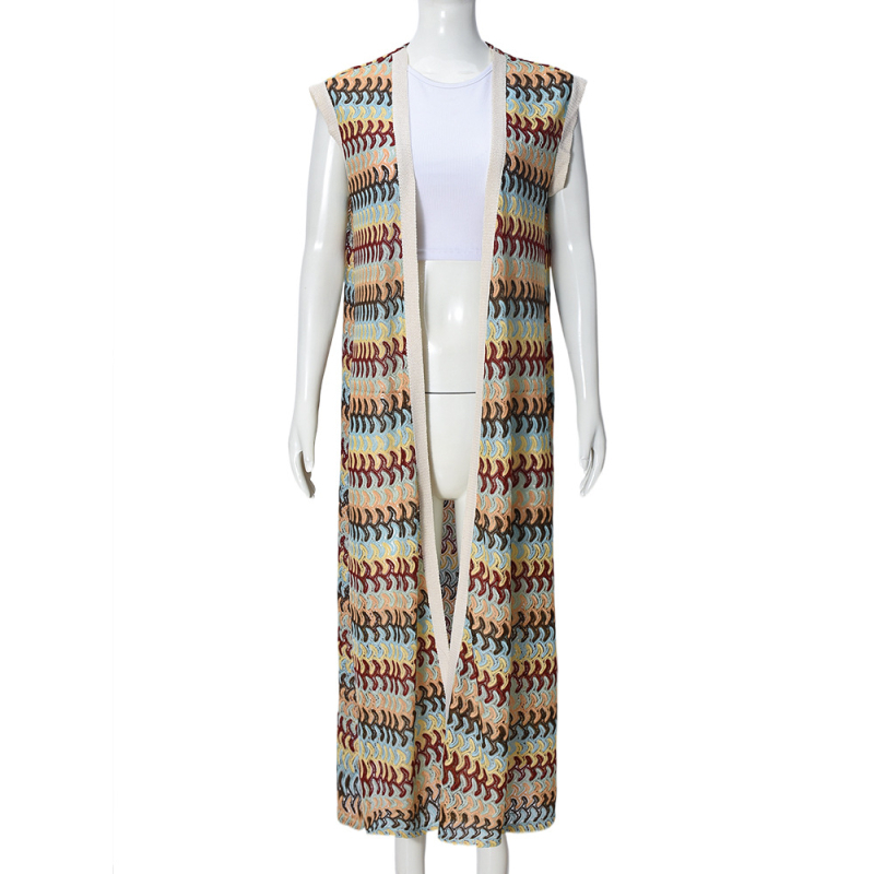 Bez rukava top s dizajnom color-block, ulični stil, produžena duljina, poliester 95%+