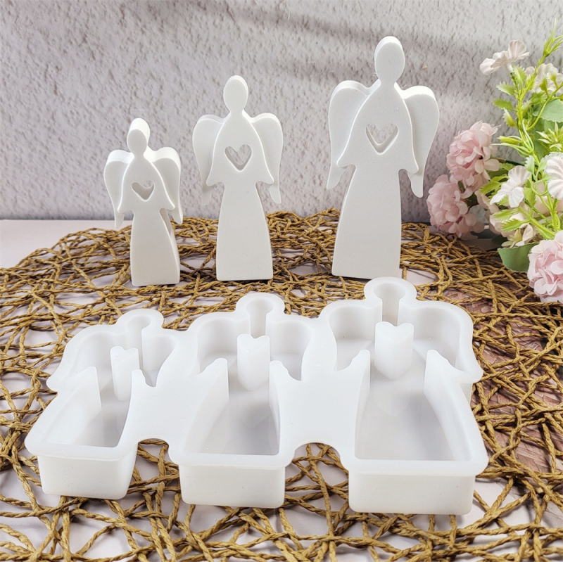 Silikoninė forma DIY cementui/gipsui — netaisyklingos formos širdies angelo ornamentų rinkinys