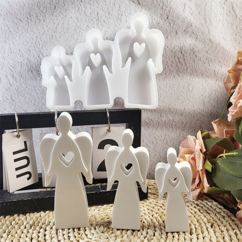 Silikoninė forma DIY cementui/gipsui — netaisyklingos formos širdies angelo ornamentų rinkinys