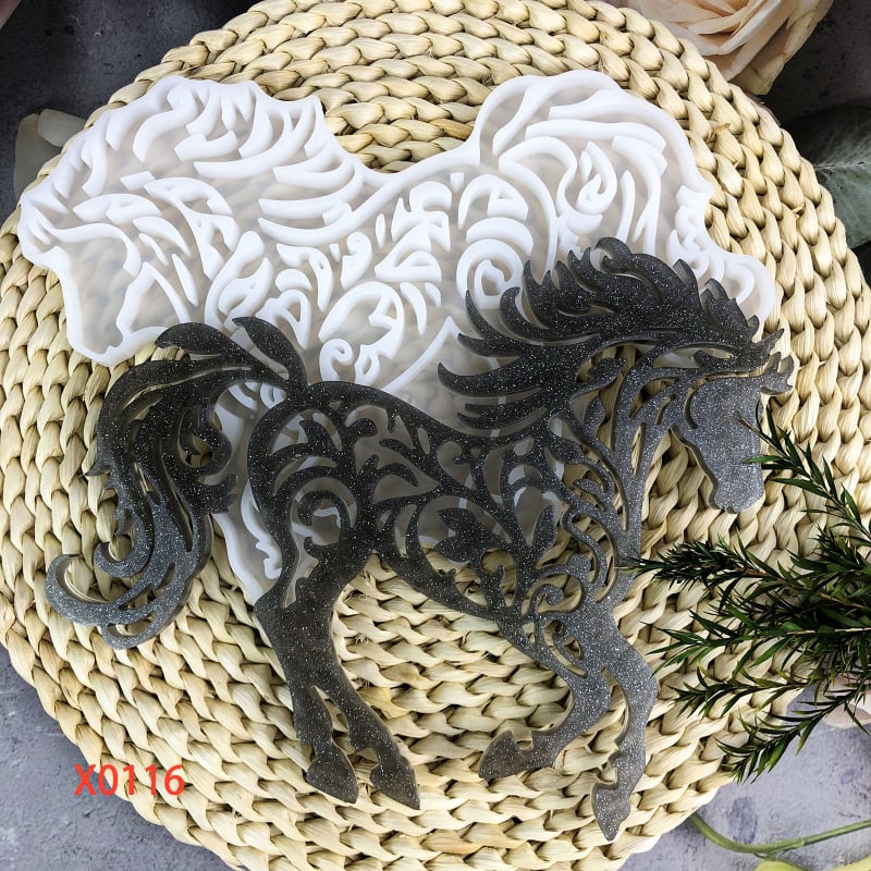 X0116 Nepravilni oblik konja s kristalnim epoksidnim silikonskim kalupom za DIY zidno vješanje