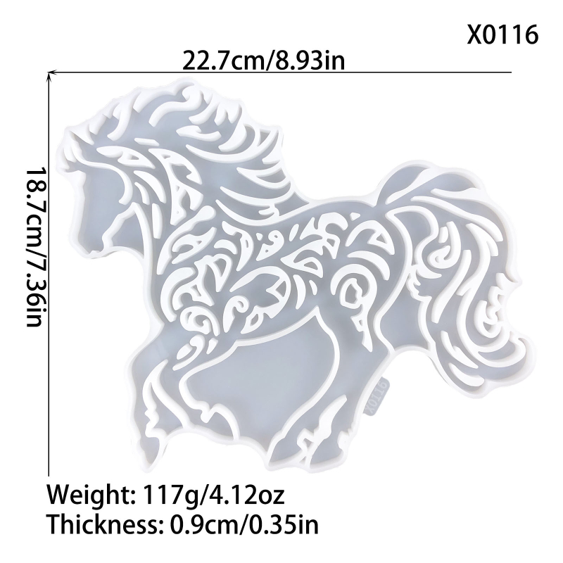 X0116 Nepravilni oblik konja s kristalnim epoksidnim silikonskim kalupom za DIY zidno vješanje
