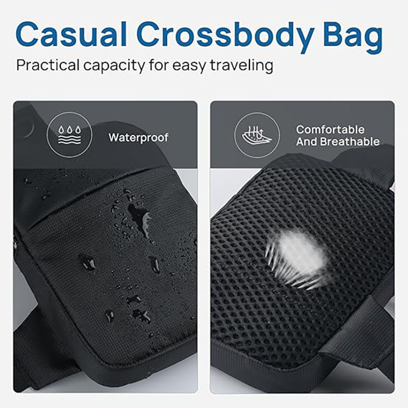 Najlonska muška crossbody torba, vodootporna, jednobojni uzorak, poliesterova podstava