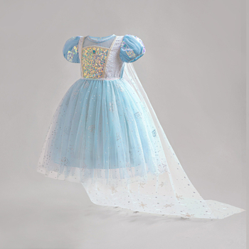 Παιδικό φόρεμα με φουσκωτά κοντά μανίκια, διαφανής τούλι επικάλυψη και παγιέτες; βασικό ύφασμα 65% πολυεστέρας, φόδρα 35% πολυεστέρας