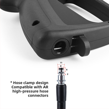 Πιστόλι νερού υψηλής πίεσης με λαβή και κάνη — κεφαλή και λαβή από τεχνικά πλαστικά; συμβατό με Bosch, AR, Black Decker, Michelin πλυντήρια πίεσης; πίεση 140 bar / 2000 psi; βάρος 400 g