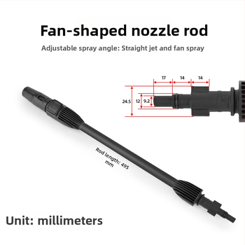 Πιστόλι νερού υψηλής πίεσης με λαβή και κάνη — κεφαλή και λαβή από τεχνικά πλαστικά; συμβατό με Bosch, AR, Black Decker, Michelin πλυντήρια πίεσης; πίεση 140 bar / 2000 psi; βάρος 400 g