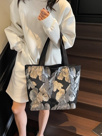 Ženska tote torba s printom leptira, platno, gradski minimalistički stil, zatvarač, poliester podstava, ljeto 2025