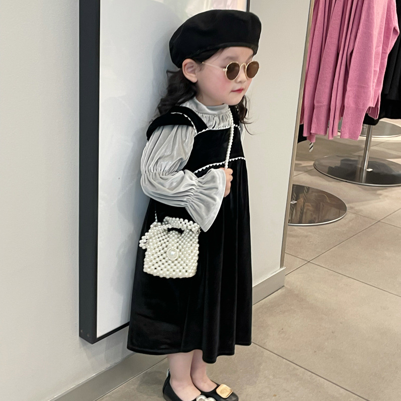 Детска чанта от мъниста с перлен ефект, кръстосана презрамка, водоустойчива и ултралека, без подплата, едноцветен модел, стил детска сладост.