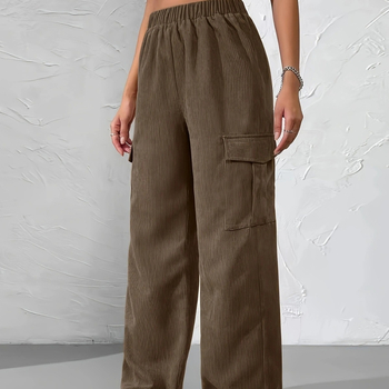 Corduroy női casual nadrág, gumis derékú, laza szabású, széles lábú és egyenes szárú, 90-95% poliészter