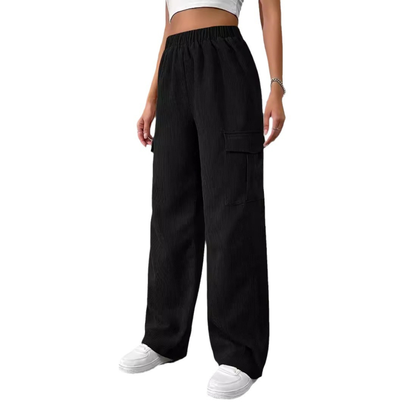 Corduroy női casual nadrág, gumis derékú, laza szabású, széles lábú és egyenes szárú, 90-95% poliészter