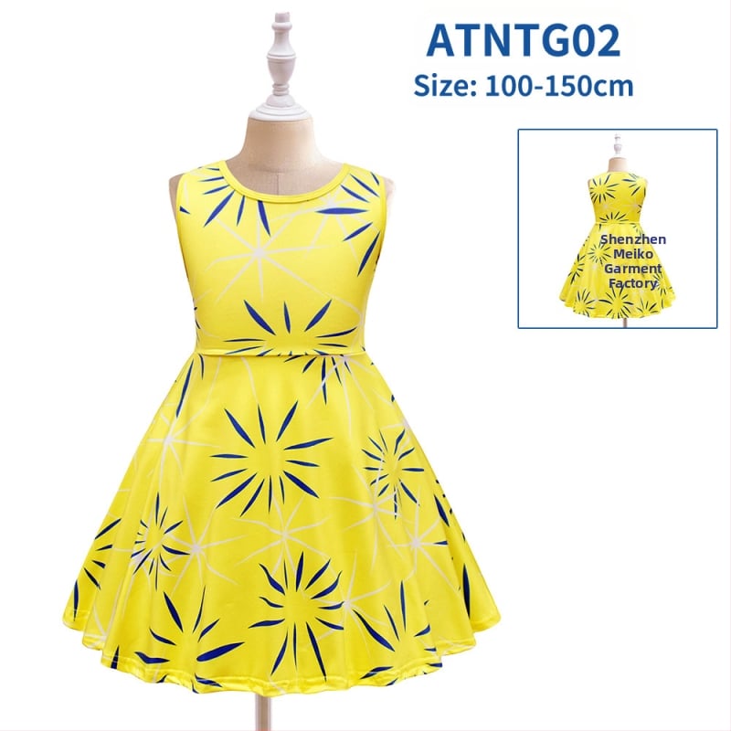 Cosplay dievčenské šaty bez rukávov – Bavlnená zmes; Hlavný materiál: 65% polyester, 35% bavlna podšívka; Určené pre deti 8+ rokov; Leto 2025