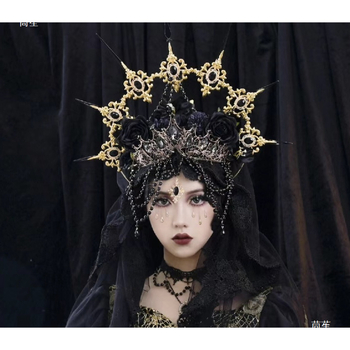 Gotiškas Helovyno plaukų vainikas – Lolita Madonna halo plaukų aksesuarai vaikams, pavasaris 2025