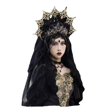 Gotiškas Helovyno plaukų vainikas – Lolita Madonna halo plaukų aksesuarai vaikams, pavasaris 2025