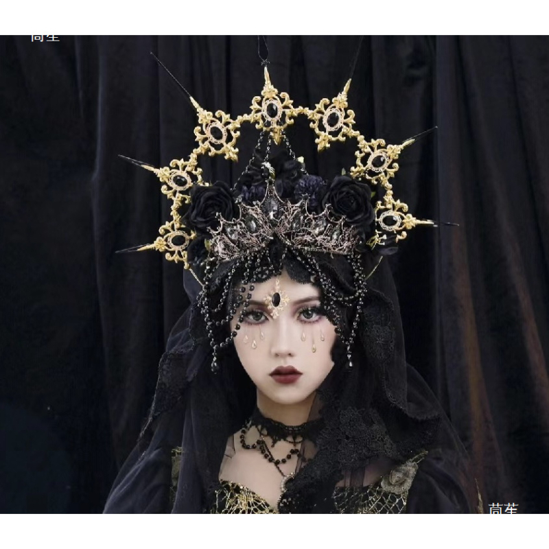 Gotiškas Helovyno plaukų vainikas – Lolita Madonna halo plaukų aksesuarai vaikams, pavasaris 2025