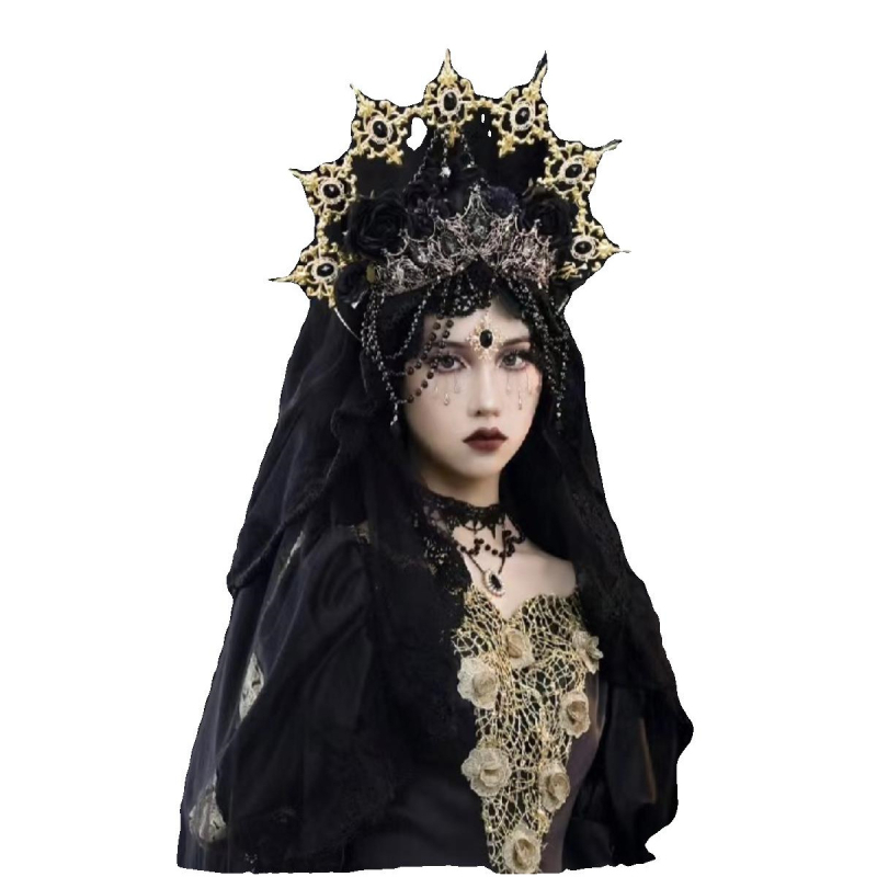 Gotiškas Helovyno plaukų vainikas – Lolita Madonna halo plaukų aksesuarai vaikams, pavasaris 2025