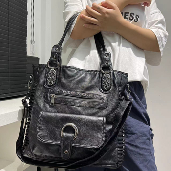 PU kožna Tote torbica, uspravni kvadratni oblik, zatvarač, laminirana unutarnja džep, mekana, jedna naramenica, jesen 2024