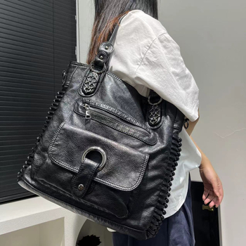 PU kožna Tote torbica, uspravni kvadratni oblik, zatvarač, laminirana unutarnja džep, mekana, jedna naramenica, jesen 2024