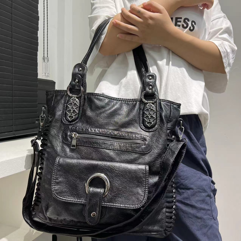 PU kožna Tote torbica, uspravni kvadratni oblik, zatvarač, laminirana unutarnja džep, mekana, jedna naramenica, jesen 2024