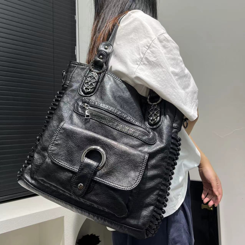 PU kožna Tote torbica, uspravni kvadratni oblik, zatvarač, laminirana unutarnja džep, mekana, jedna naramenica, jesen 2024