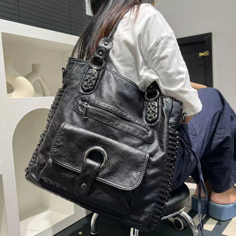 PU kožna Tote torbica, uspravni kvadratni oblik, zatvarač, laminirana unutarnja džep, mekana, jedna naramenica, jesen 2024