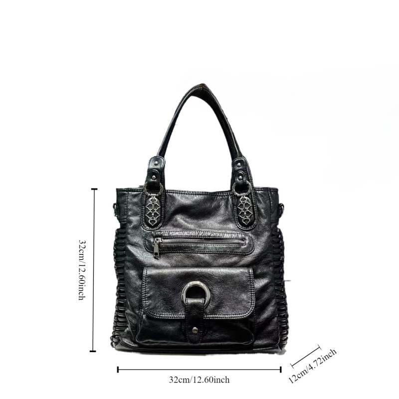 PU kožna Tote torbica, uspravni kvadratni oblik, zatvarač, laminirana unutarnja džep, mekana, jedna naramenica, jesen 2024