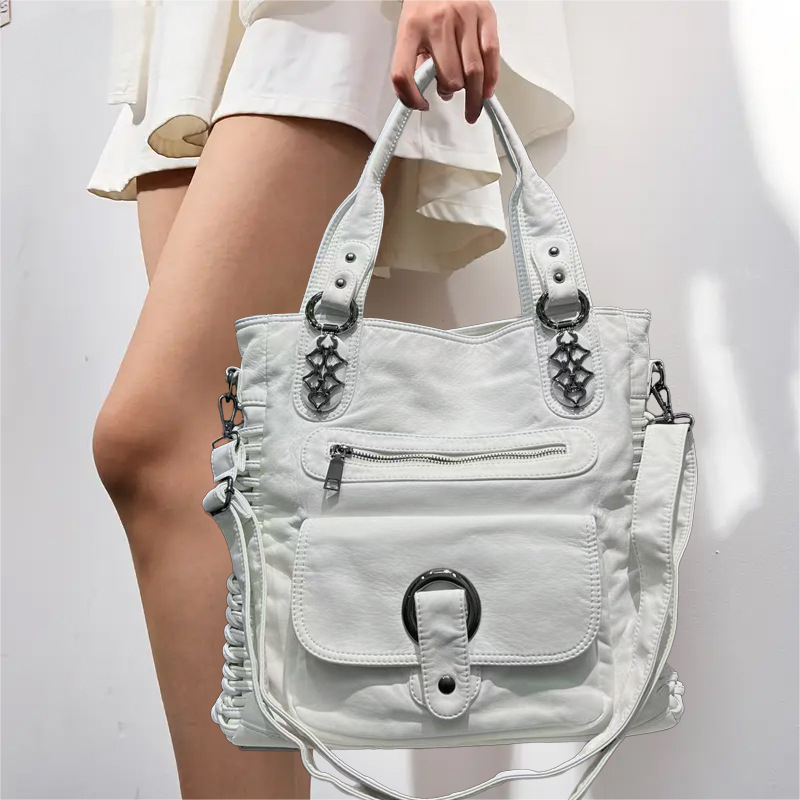 PU kožna Tote torbica, uspravni kvadratni oblik, zatvarač, laminirana unutarnja džep, mekana, jedna naramenica, jesen 2024