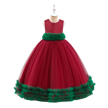 Μακρύ φόρεμα κοριτσιού με κεντημένο δίχτυ, βασικό ύφασμα πολυεστέρας, εξωτερικό ύφασμα από μίξη βαμβακιού, φόδρα από βαμβάκι, επίσημο στυλ πριγκίπισσας, φωτογραφία με μοντέλο, για όλες τις εποχές