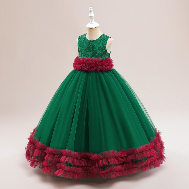 Duga dječja haljina za princezu s izvezenom mrežicom, glavni materijal poliester, vanjska tkanina od pamukove smjese, podstava od pamuka, formalni stil princeze, fotografija s modelom, za sve sezone