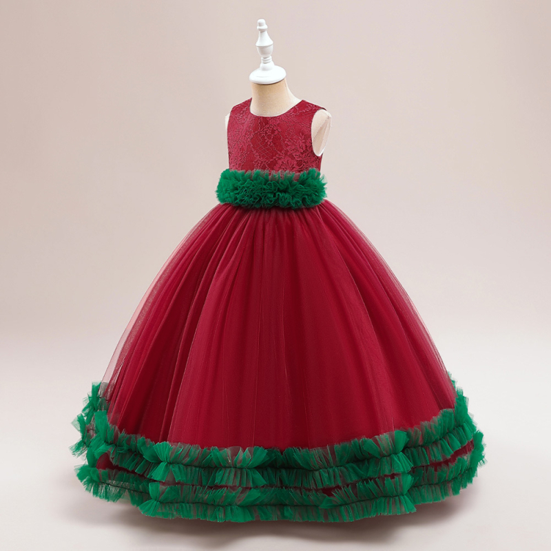 Duga dječja haljina za princezu s izvezenom mrežicom, glavni materijal poliester, vanjska tkanina od pamukove smjese, podstava od pamuka, formalni stil princeze, fotografija s modelom, za sve sezone