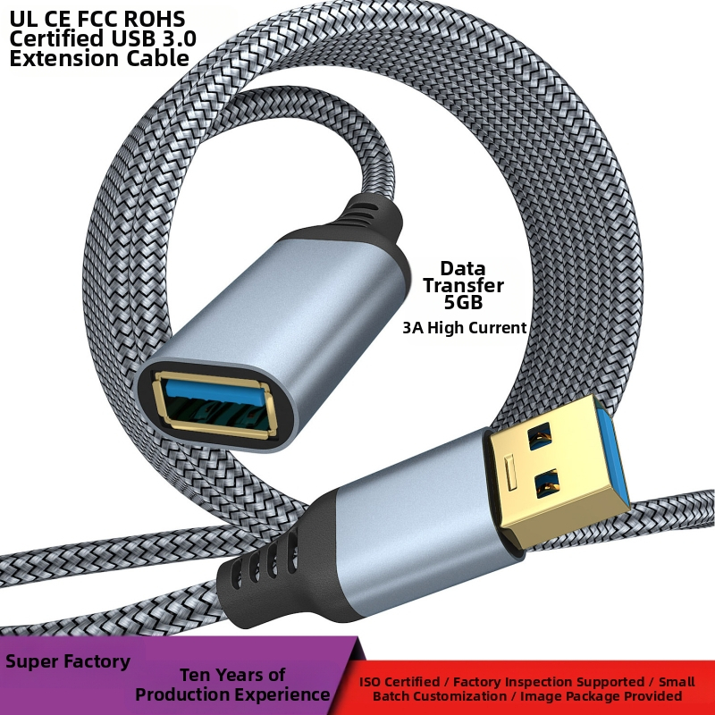 Predlžovací kábel USB 3.0 s rozhraním Mini USB, jednokonektorový konektor, predĺžený prenos dát, max. 60 W, plášť z hliníkovej zliatiny, medené jadro, nylonový opletený drôt