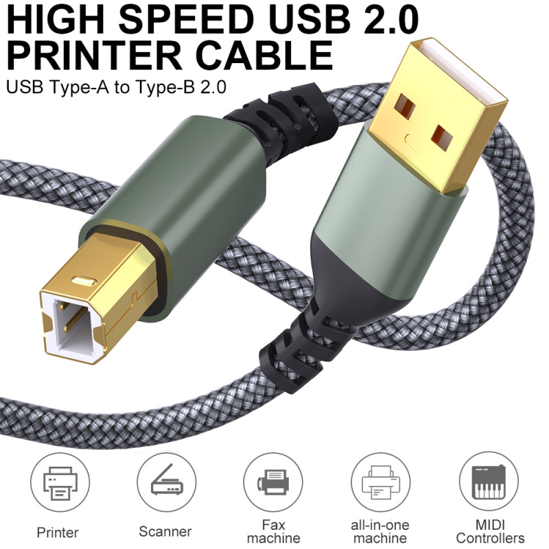 Dátový kábel USB pre tlačiareň s konektorom B samec, nylonové opletenie, hliníková zliatina, rýchle nabíjanie, 5V2A