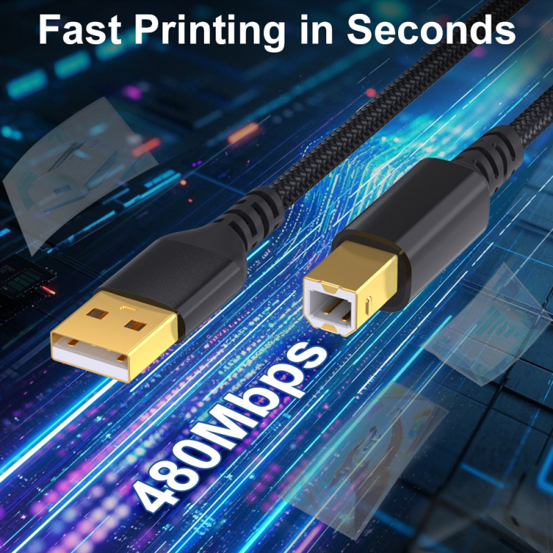 Dátový kábel USB pre tlačiareň s konektorom B samec, nylonové opletenie, hliníková zliatina, rýchle nabíjanie, 5V2A