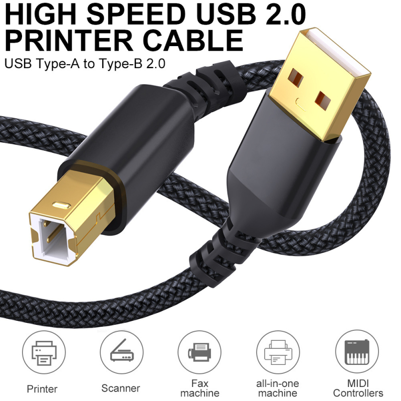 Dátový kábel USB pre tlačiareň s konektorom B samec, nylonové opletenie, hliníková zliatina, rýchle nabíjanie, 5V2A