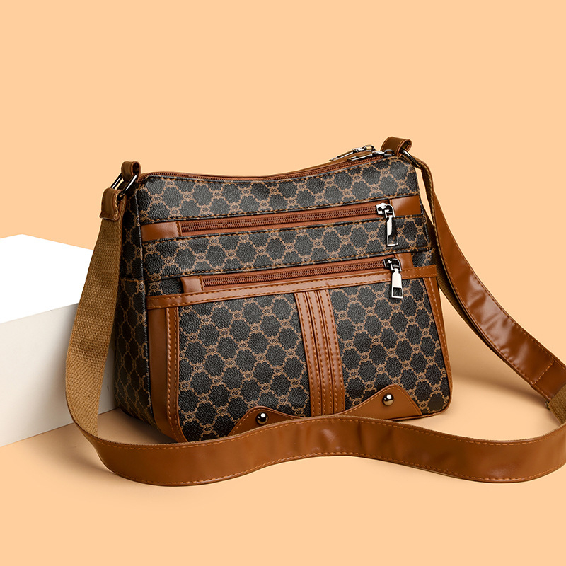 Ženska PU torbica preko ramena s patchwork uzorkom, horizontalni oblik, zatvarač, unutarnja džep sa zatvaračem i džep za mobitel, podstava od poliestera, jedna naramenica, za svakodnevnu upotrebu