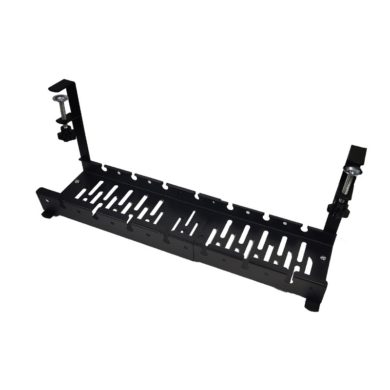 Uvlačivi organizator kabela za ispod stola bez bušilice s utičnicom i utorom za kabel usmjerivača – ugljični čelik, jedna razina, za stolnu upotrebu