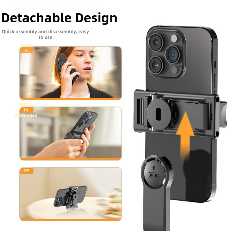 Мини селфи стика с Bluetooth и дистанционно, от неръждаема стомана, преносим ръчен дизайн, клип за телефон и вградена светлина