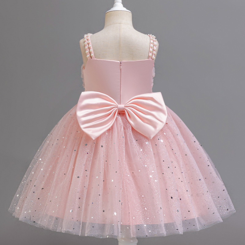 Детска принцес рокля с презрамки и мъниста, пухкава тюлена пола, А-линия, полиестер 100%, подплата памук, за момичета над 8 г и високи над 140 см, пролет-лято