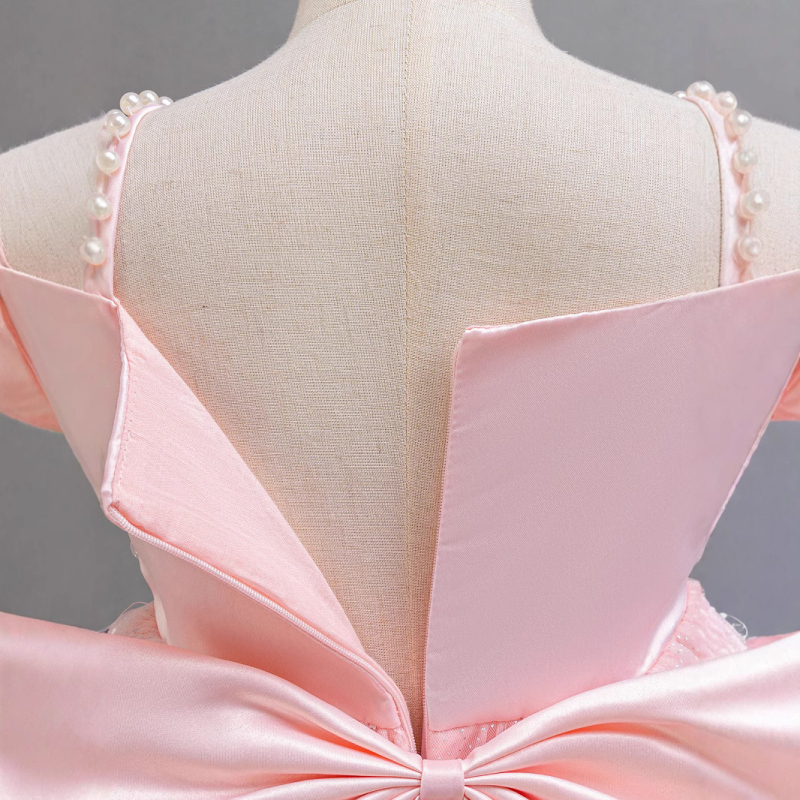 Детска принцес рокля с презрамки и мъниста, пухкава тюлена пола, А-линия, полиестер 100%, подплата памук, за момичета над 8 г и високи над 140 см, пролет-лято