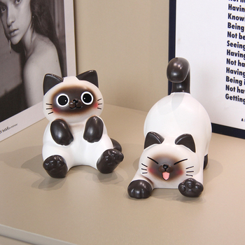 Θήκη-στήριγμα κινητού σε σχήμα Siamese γάτας, διακοσμητικό γραφείου σε σκανδιναβικό στυλ από ρητίνη, ιδανικό δώρο γενεθλίων