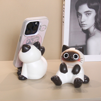 Θήκη-στήριγμα κινητού σε σχήμα Siamese γάτας, διακοσμητικό γραφείου σε σκανδιναβικό στυλ από ρητίνη, ιδανικό δώρο γενεθλίων